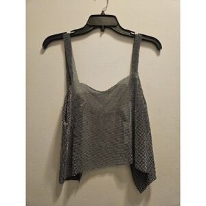 Buckle Chainmail Rhinestone Top Black NWT